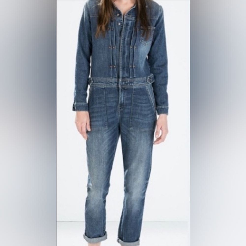 ZARA 1975 Basic Denim‎ Long Sleeve Jumpsuit - Size XS